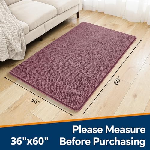 Chenille Bathroom Rug 36"x60" Dusty Rose, Large Plush Bath Mat - Image 2