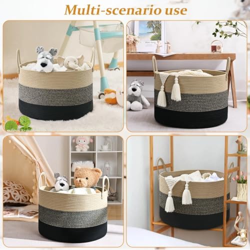 67L Large Woven Blanket Basket, Cotton Rope Baby Laundry Hamper - Image 6