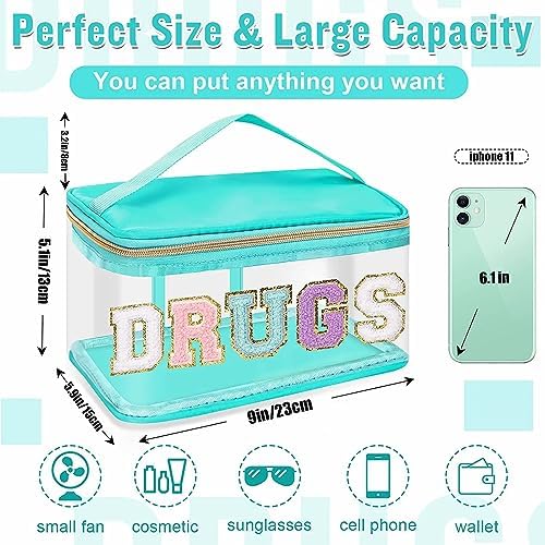 Chenille Letter Clear Makeup Bags Drugs Pouch, Preppy Patch Makeup Bag Zipper - Image 2
