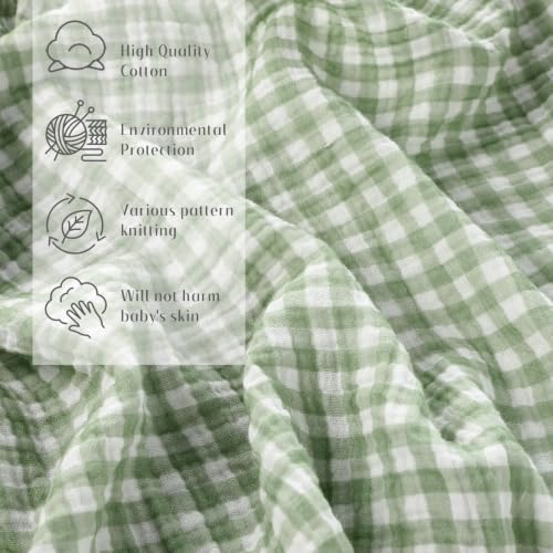Breling 2 Pcs Muslin Green and Green Gingham Crib Sheets - Image 3