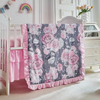 3 Pieces Flowers Mini Crib Bedding Set Baby Ruffled Quilted Comforter - Image 2