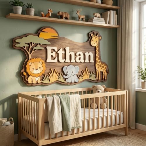 Personalized Safari Nursery Name Sign, Custom Jungle Animal Wall Decor - Image 5