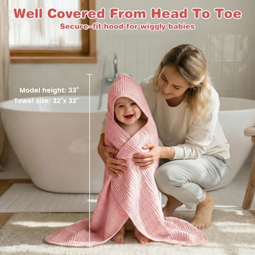 Muslin Hooded Baby Towels 2 Pack, 100% Cotton Baby Bath Towels - Image 2