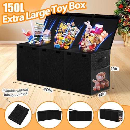 Large Toy Storage Box with Lid, Collapsible Kids Toy Chest - Image 2