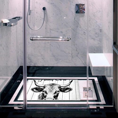 Bathtub Mat Non Slip 26.8x15.1 Inch, Farm Cow on Rustic Wooden Shower Mat - Image 5