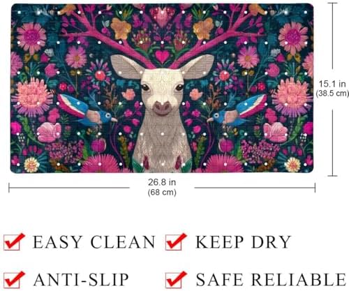 Shower Mat Non Slip 26.8 x 15.1 Inches, Deer Flower Birds Bathtub Mat Shower - Image 4