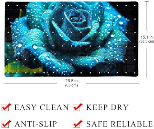 Bathtub Mat Non Slip 26.8x15.1 Inch, Teal Rose Shower Mat - Image 4