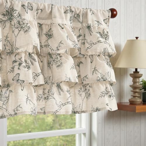 jinchan Ruffled Floral Valance Curtain 18 Inch 1 Panel Grey on Beige by JINCHAN