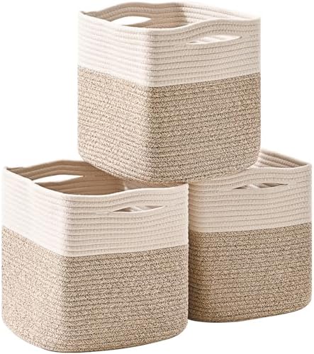 ICERZCZ 13 Inch Cube Closet Storage Bins, Woven Cotton Rope Organizer Baskets by ICERZCZ