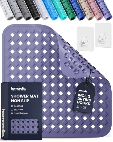 homerella Square Shower Mat Non Slip Anti Mold 21x21 Anti Slip Shower Mat by Homerella