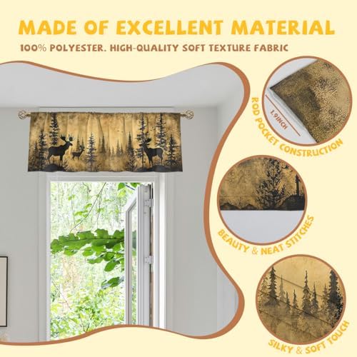 Brown Forest Valance Curtain for Windows 2 Pack Moose Deer Silhouette Retro Rod - Image 2