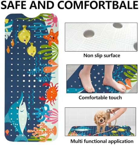 LNOND Bath Mat for Tub for Kids, Ocean Sharks Bathtub Mat, Kids Bath Mats for - Image 3