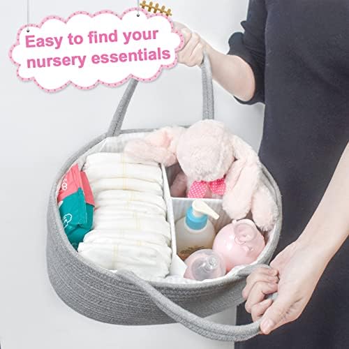 ABenkle Diaper Caddy Organizer, Rustic Boho Cotton Rope Nursery Baby Basket - Image 4