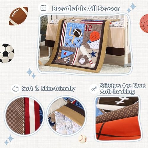 Sports Mini Crib Bedding Set Boys Brown 3PCs Mini Crib Comforter Set Basketball - Image 4