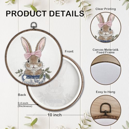 GWFSJYU Bunny Framed Wall Art, Chinoiserie Rabbit Round Canvas Prints Wall Art - Image 7