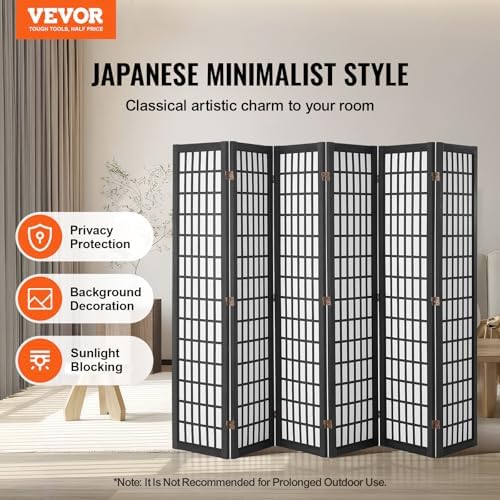 VEVOR Room Divider, 6 Panel Japanese Room Divider, Folding Privacy Screen Indoor - Image 2