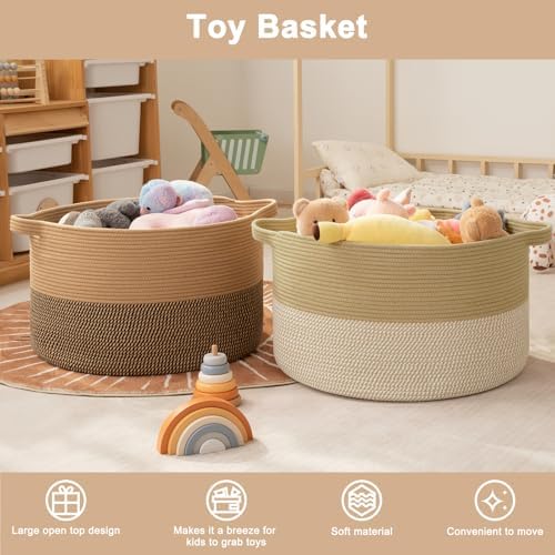 OIAHOMY 90L XXXLarge Blanket Basket Living Room Laundry Basket Jute&White - Image 3