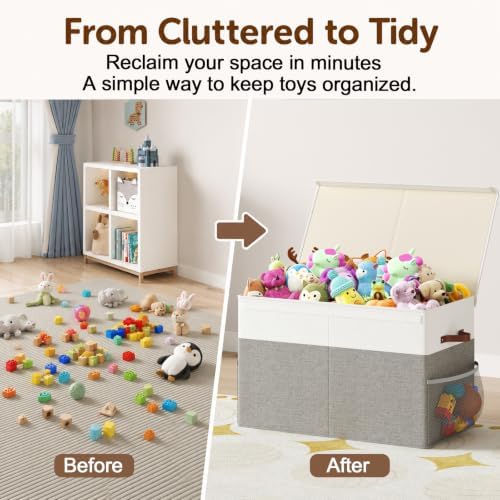 Large Toy Storage Box with Lid, Toy Chest with Divider, Foldable Organizer - Image 3