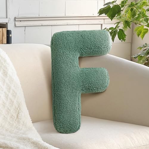 Plush Letter Pillow Green Alphabet F Throw Pillow Cushion Lambs Wool Decor by huraty