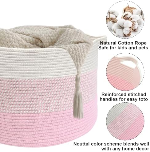 115L Extra Large Blanket Basket, Woven Laundry Basket-Mixed Pink - Image 3