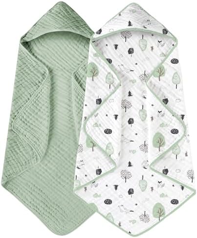 Yoofoss Hooded Baby Towels for Newborn 2 Pack 100% Muslin Organic Cotton Baby by YOOFOSS