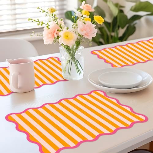 JarThenaAMCS 120 Pcs Summer Stripe Scalloped Paper Placemats Sunset Soiree - Image 6