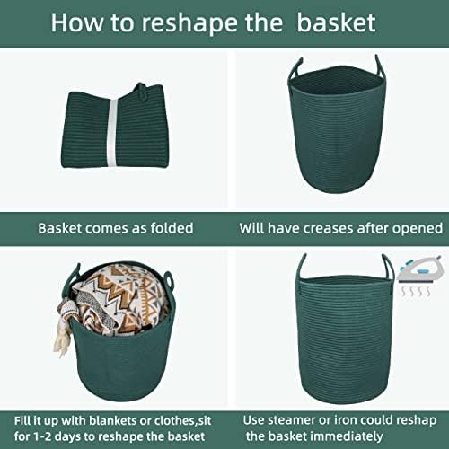 Woven Cotton Rope Laundry Basket, 15x20 Laundry Hamper, Dark Green - Image 7