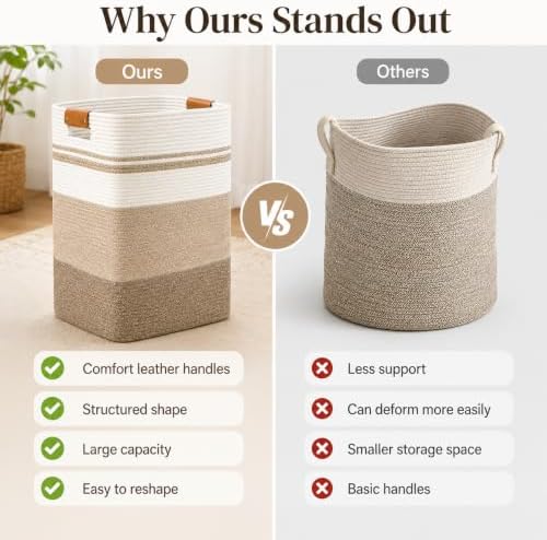 Laundry Hamper, Cotton Rope Laundry Basket - Image 5