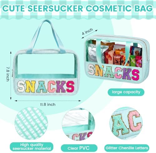 Sanwuta Seersucker Snacks Bag Chenille Letter Clear Makeup Bag - Image 2