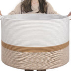 INDRESSME XXXLarge Woven Rope Blanket Basket Living Room White Camel by INDRESSME
