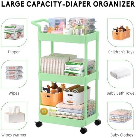 Volnamal Diaper Caddy, 3 Tier Rolling Cart - Image 5