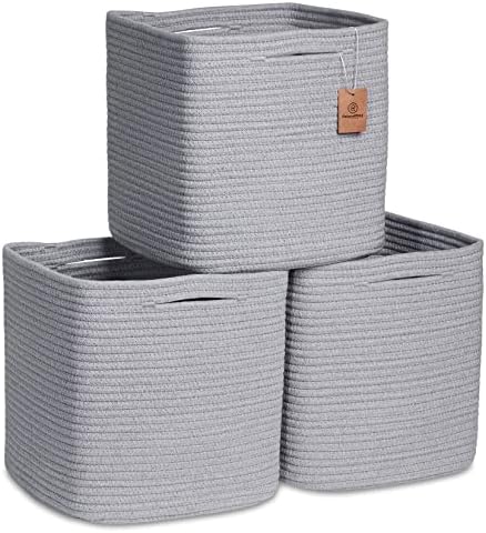 NaturalCozy Storage Cubes 11 Inch Cotton Rope Woven Baskets by NaturalCozy