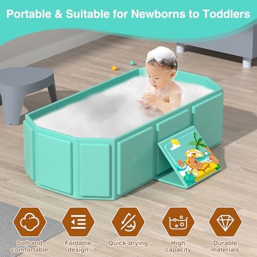 Portable Folding Baby Bath Tub, 29.5L x 17.7W x 9.8H inches, Suitable - Image 4