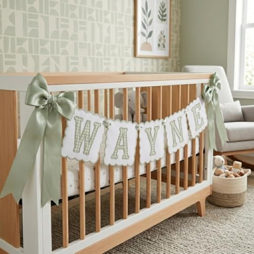 Custom Embroidered Baby Banner, Personalized Baby Name Banner, Scallopped Bow - Image 3