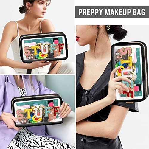 Chenille Letter Clear Makeup Bags Stuff Pouch, Preppy Patch Makeup Bag - Image 4