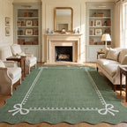 Garvee Scalloped Bow Rug for Living Room Washable Solid Green 5x7 Area Rugs by Garvee