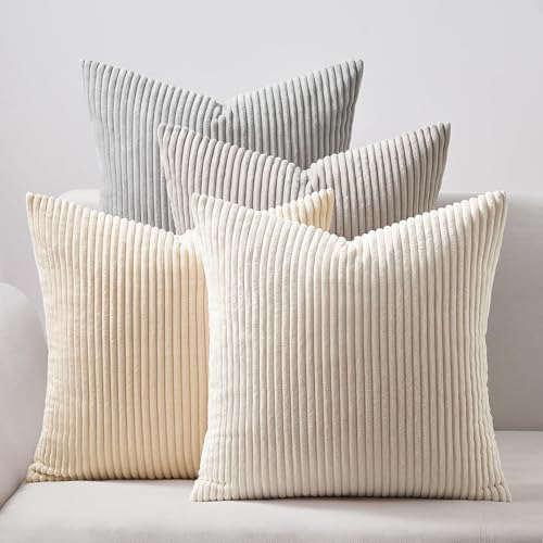Topfinel 4 Packs Neutral Decorative Throw Pillows Covers 22x22 Inch by Topfinel