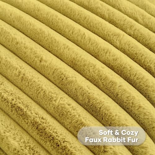 FUTEI Pack of 2 Faux Fur Throw Pillow Covers 26x26 Inch, Mustard Yellow - Image 2