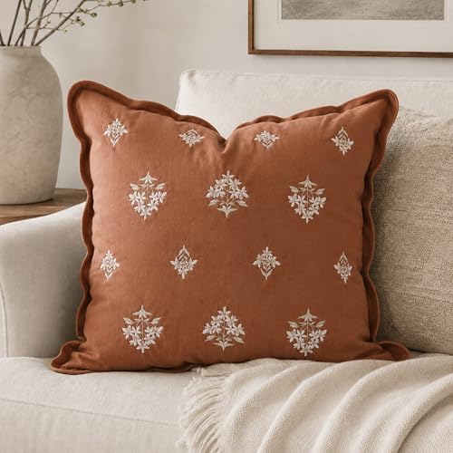 BlissBlush Throw Pillow Cover 20x20, Terracotta Velvet Decorative Pillow Cover by BlissBlush