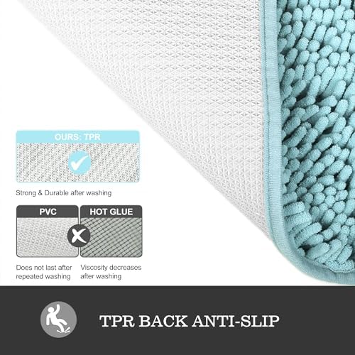 Yeaban Chenille Baby Blue Bathroom Rug 30"x50", Non-Slip Rubber Backing - Image 3