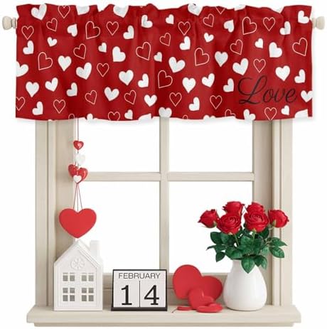 Vandarllin Red Valentine's Day Kitchen Curtains Valances by VandarllinHomeKitchenDecor