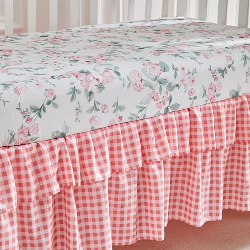 3 Pieces Pink Blue Rose Flowers Mini Crib Bedding Set Baby Ruffled Quilted - Image 7