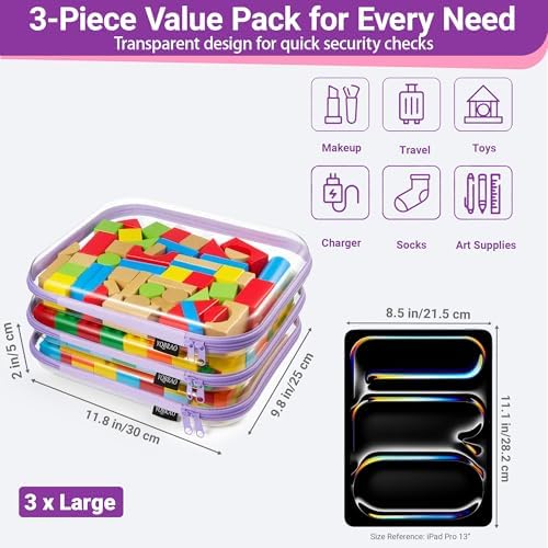 YQBRAO Clear Hard Shell Zipper Cases, 3 Large Travel Organizers - Image 4