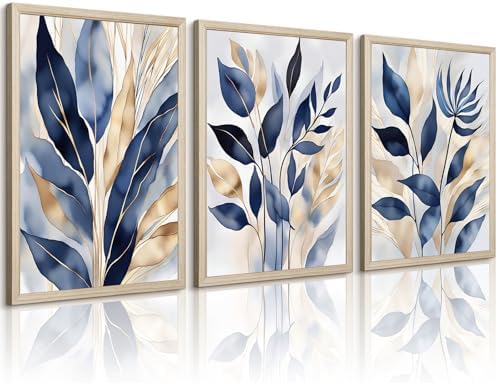 Blue Botanical Wall Art Abstract Leaf Canvas Prints Decor Modern Plant Wall Art by Unknown
