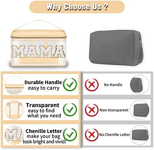2 Pcs Chenille Letter Clear Makeup Bags Mama Baby Pouch, Preppy Patch Makeup - Image 4