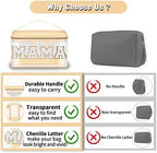 2 Pcs Chenille Letter Clear Makeup Bags Mama Baby Pouch, Preppy Patch Makeup - Image 4