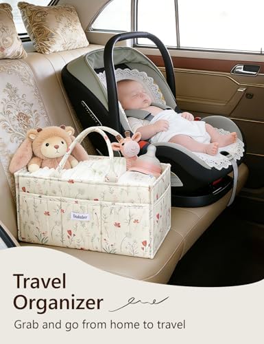 Quilted Floral Diaper Caddy Organizer, Nursery Storage Basket - Image 5