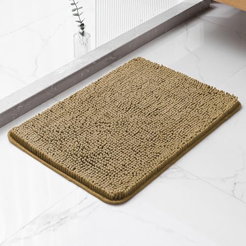 Chenille Bathroom Rug 17"x24" Tan, Non-Slip Plush Bath Mat by Kildoss