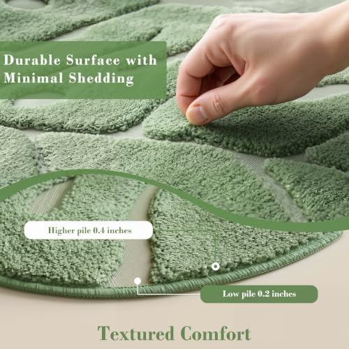Sage Green Monstera 6x6 Round Area Rugs High-Low Plush Pile Washable - Image 3