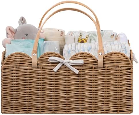HBlife Baby Diaper Caddy Organizer, Large Portable Scalloped Plastic Wicker by HBlife